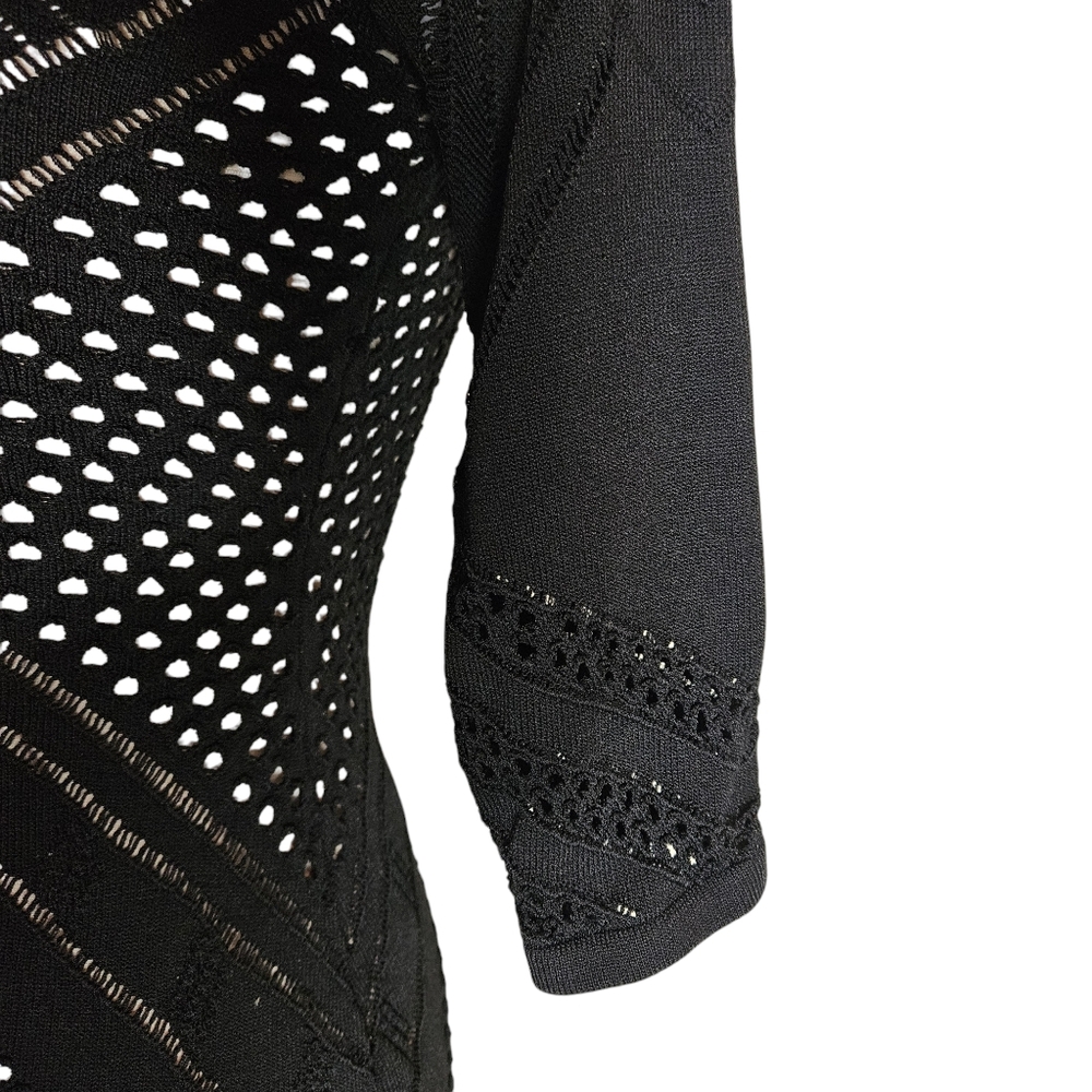 Calvin Klein Black Illusion Lace Bodycon Dress Size Petite Medium Geometric - Picture 6 of 16